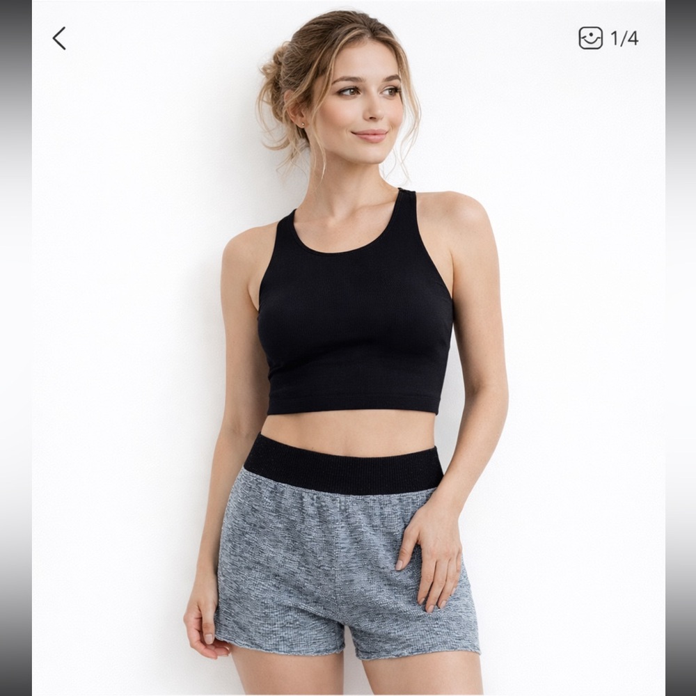 Free People Seamless Ribbed Lounge Shorts Gray Black Size M/L